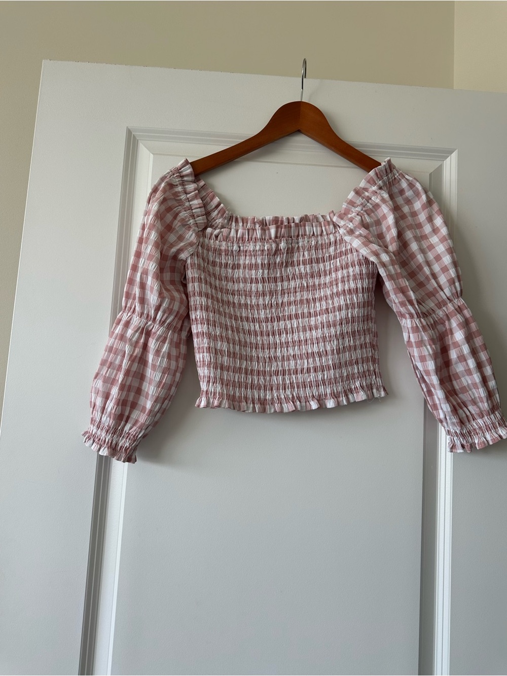 Smocked Off-Shoulder Pink Gingham Top - Picture 3 of 3